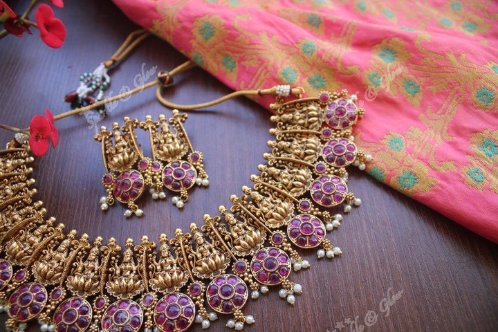 Kemp stones gold alike polished lakshmi short necklace - Multi - Sparkle and Glow