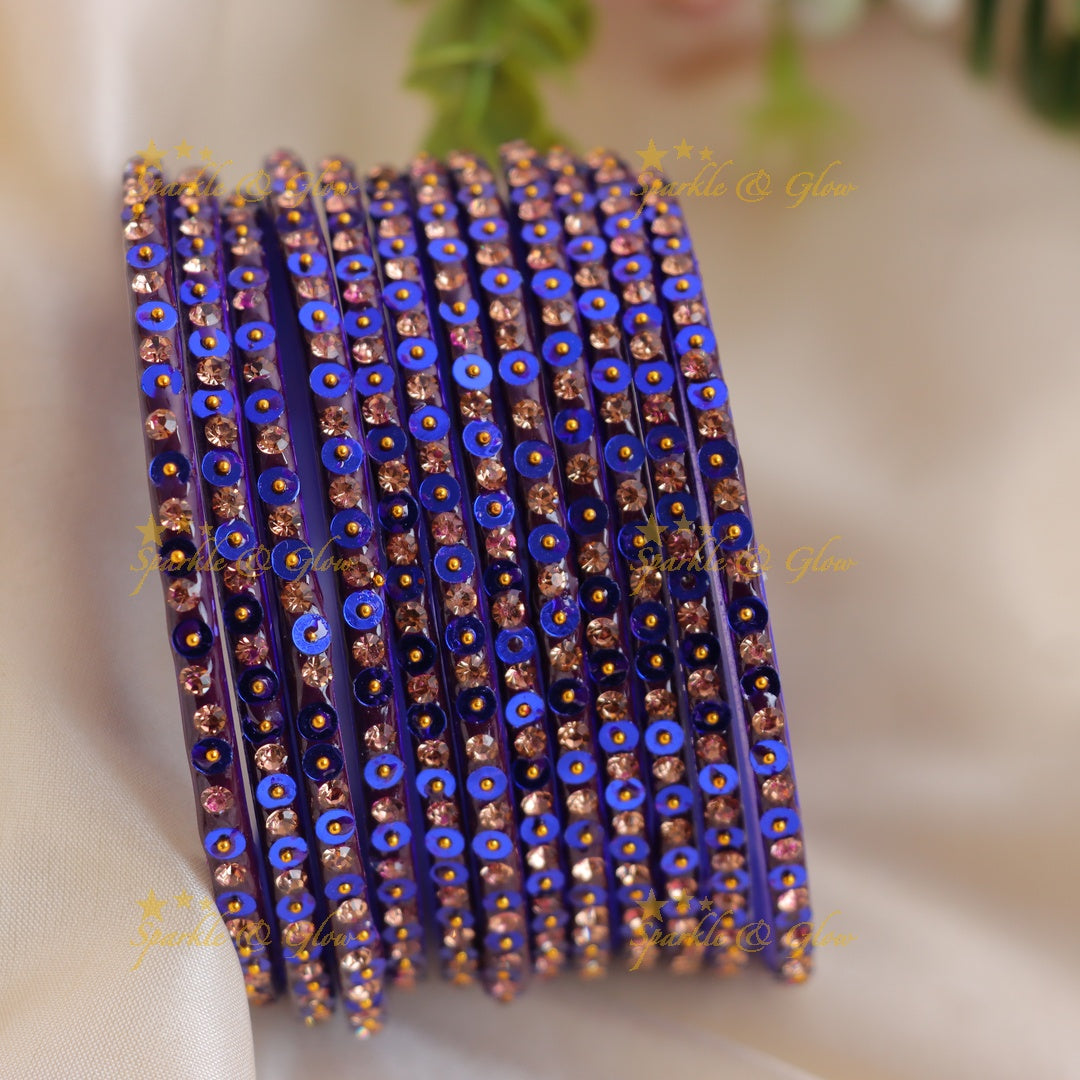 Stunning glitter and Stone Work Glass Bangles Set