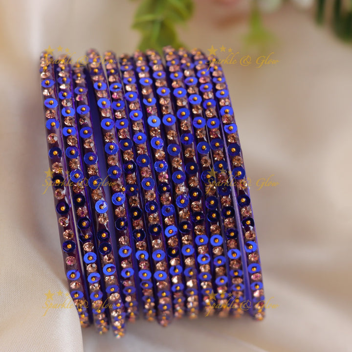 Stunning glitter and Stone Work Glass Bangles Set