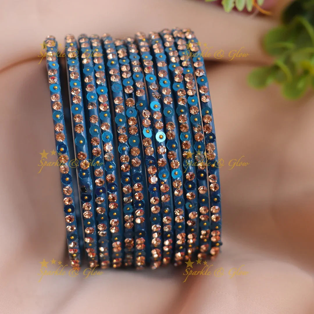 Peacock blue Glitter Stone Glass Bangles Set – Sparkling Touch