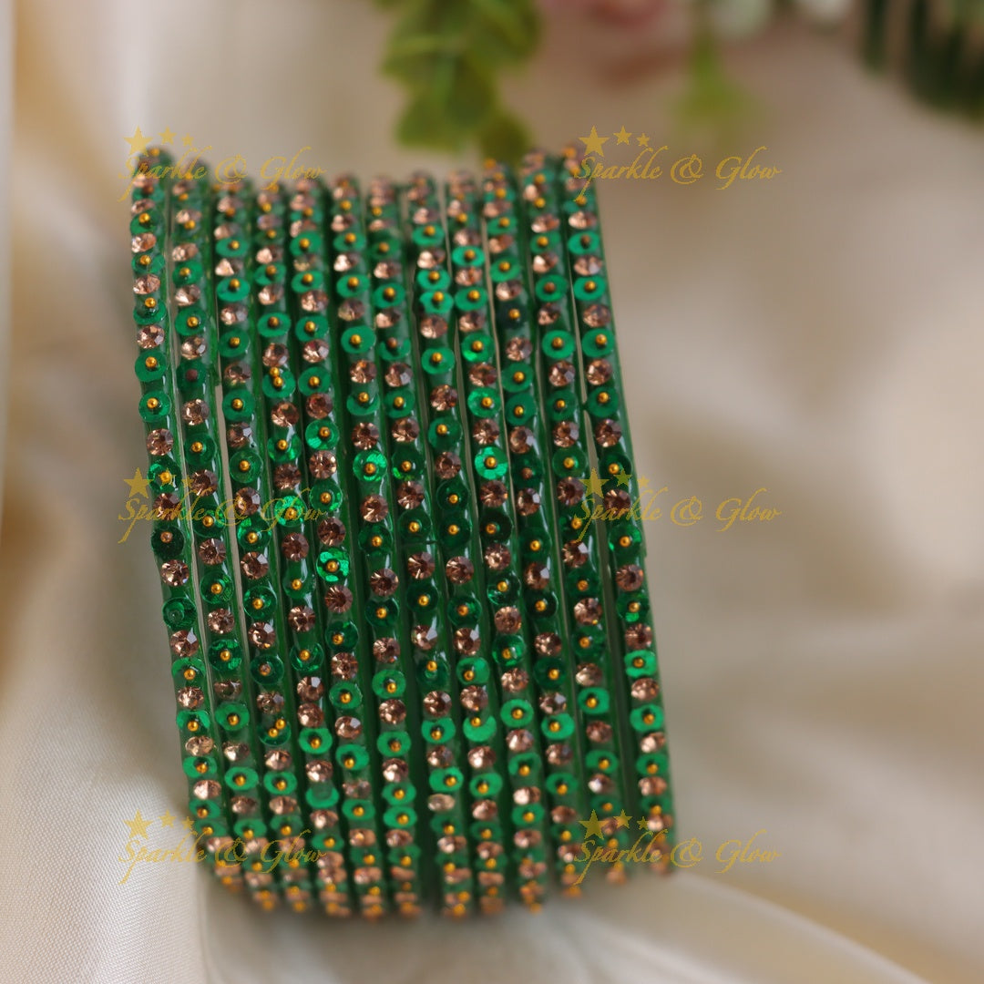 Stunning glitter and Stone Work Glass Bangles Set