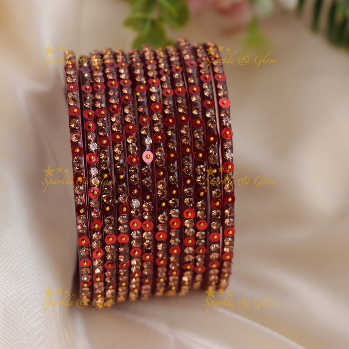 Stunning glitter and Stone Work Glass Bangles Set
