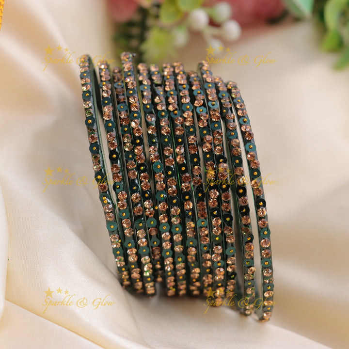 Stunning glitter and Stone Work Glass Bangles Set