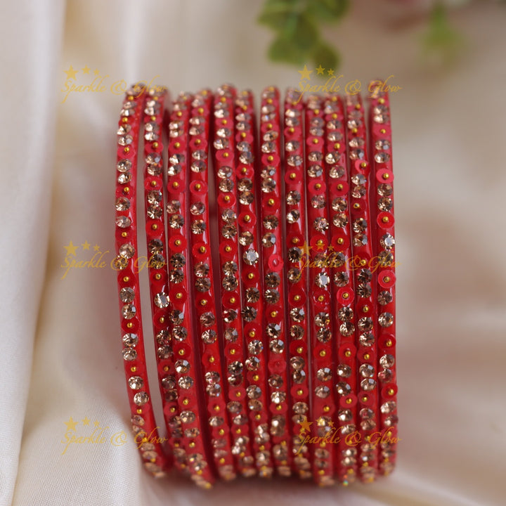 Stunning glitter and Stone Work Glass Bangles Set