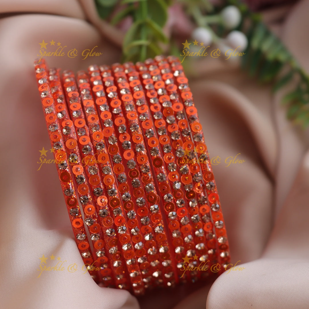 Stunning glitter and Stone Work Glass Bangles Set