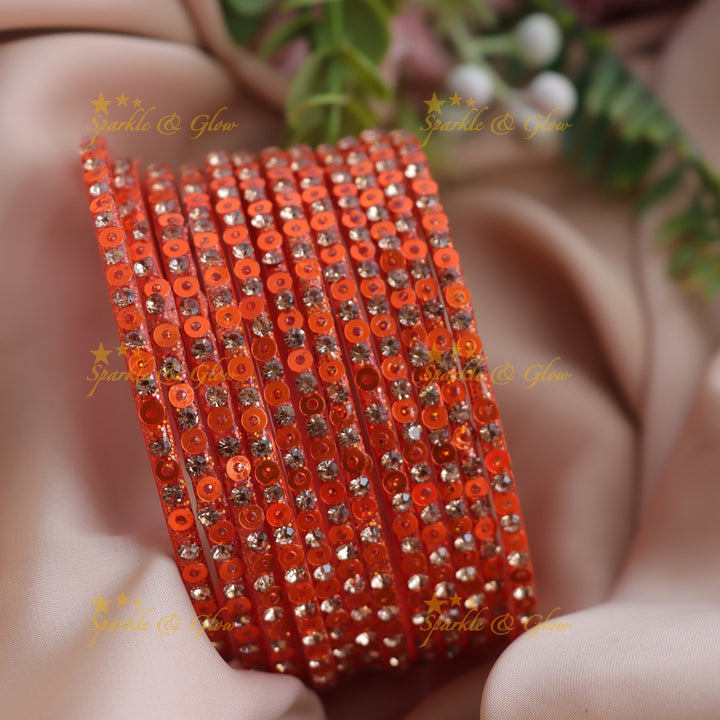 Stunning glitter and Stone Work Glass Bangles Set