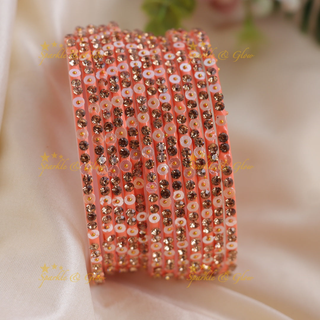 Stunning glitter and Stone Work Glass Bangles Set