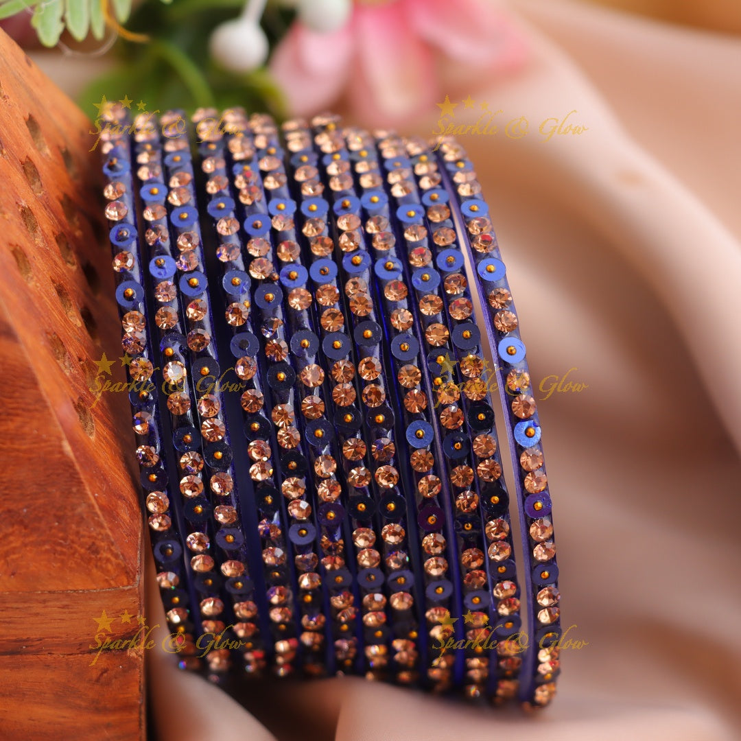 Stunning glitter and Stone Work Glass Bangles Set