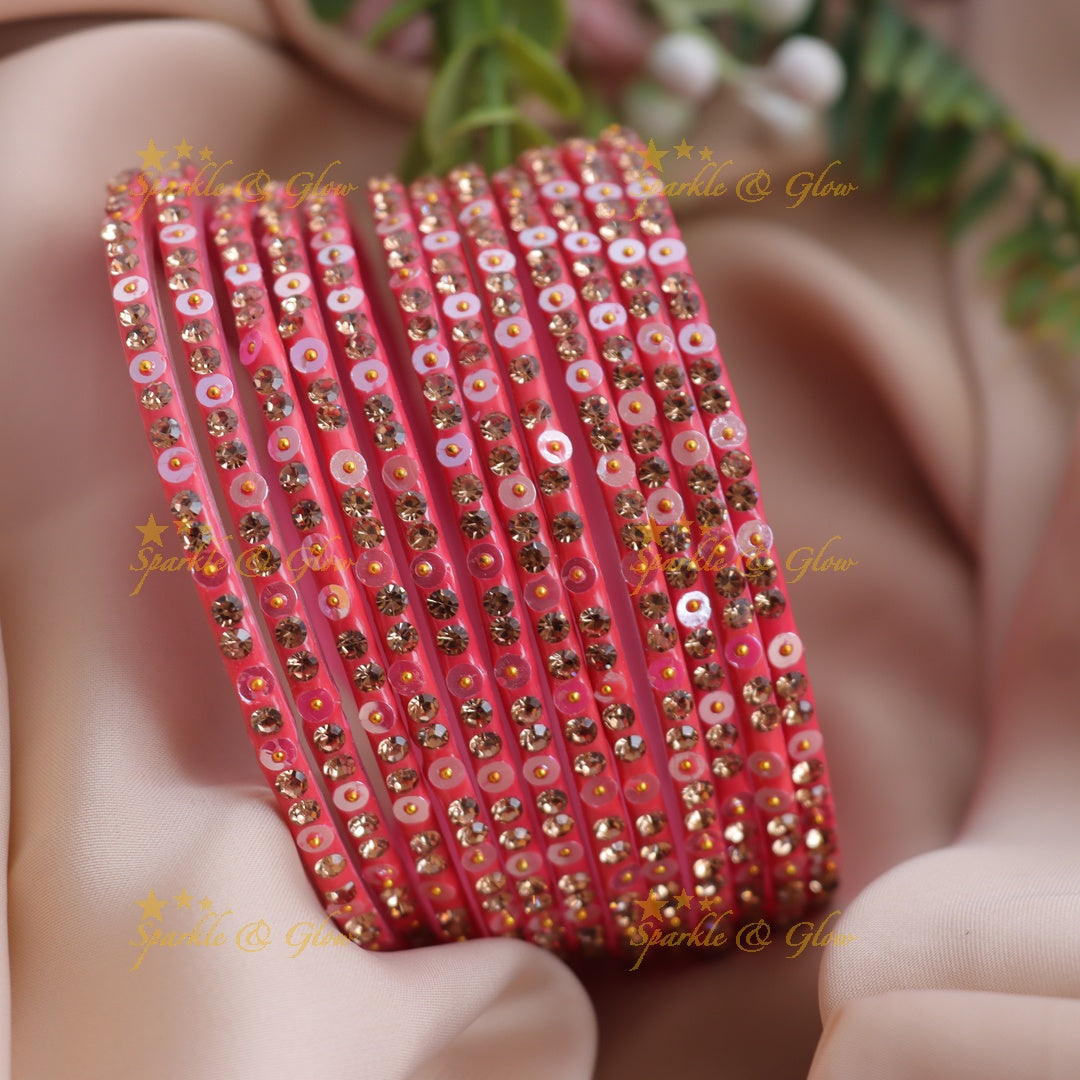Stunning glitter and Stone Work Glass Bangles Set