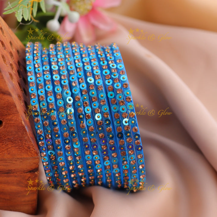 Stunning glitter and Stone Work Glass Bangles Set