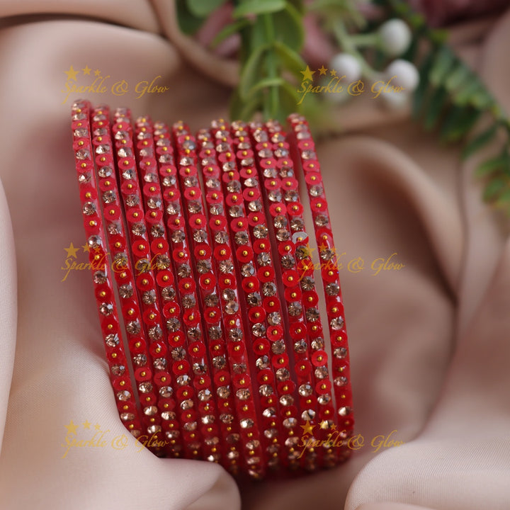 Stunning glitter and Stone Work Glass Bangles Set