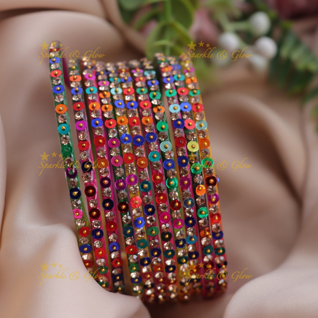 Stunning glitter and Stone Work Glass Bangles Set