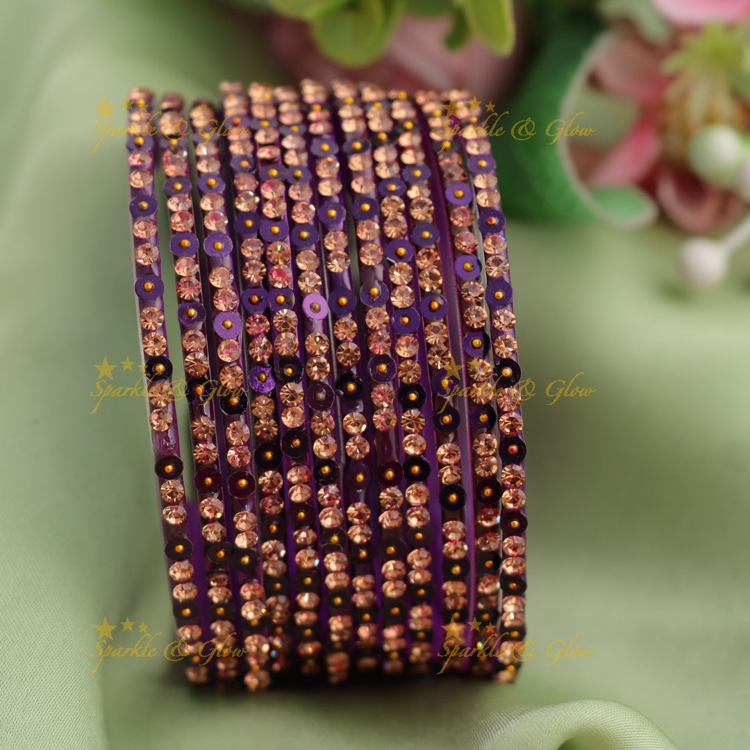 Stunning glitter and Stone Work Glass Bangles Set