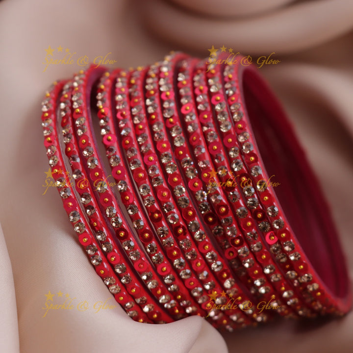 Stunning glitter and Stone Work Glass Bangles Set