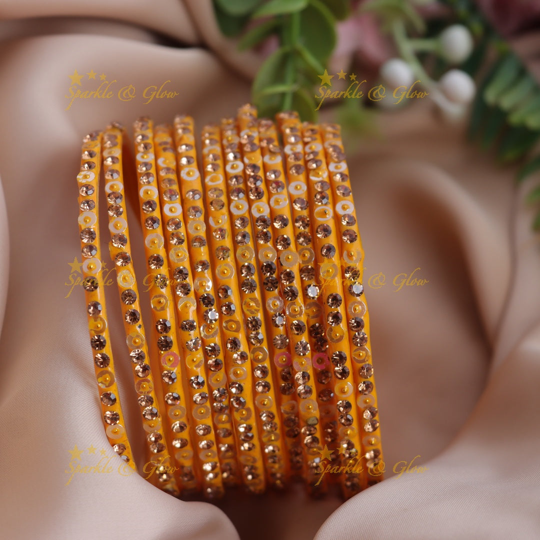 Stunning glitter and Stone Work Glass Bangles Set