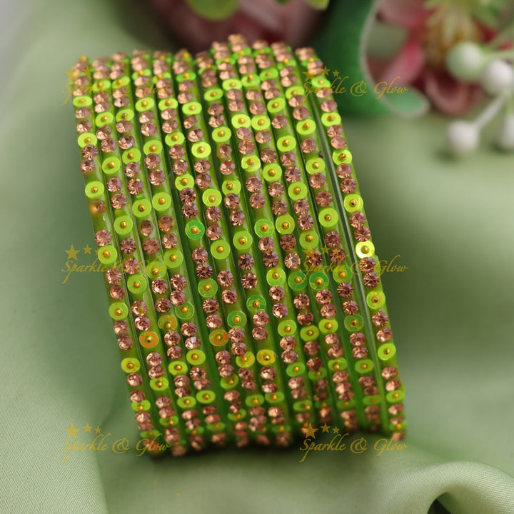 Stunning glitter and Stone Work Glass Bangles Set
