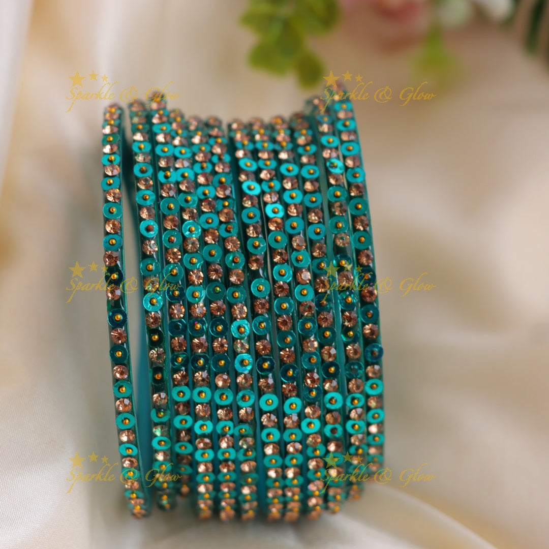Stunning glitter and Stone Work Glass Bangles Set