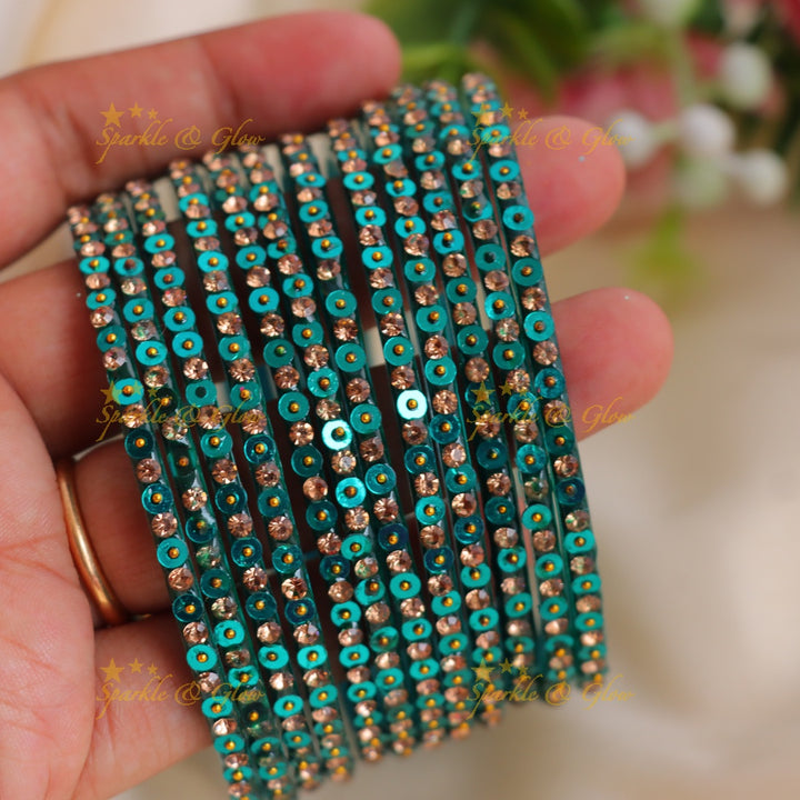Stunning glitter and Stone Work Glass Bangles Set