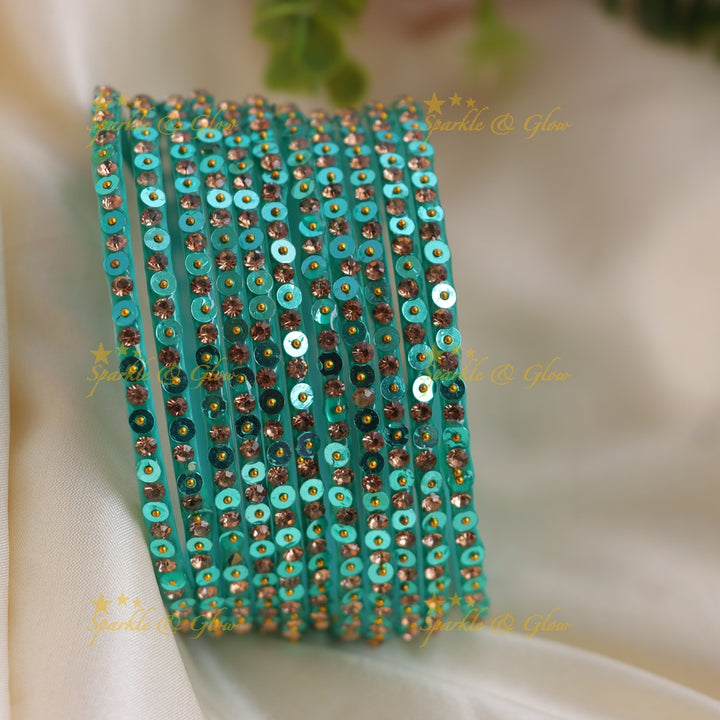 Stunning glitter and Stone Work Glass Bangles Set