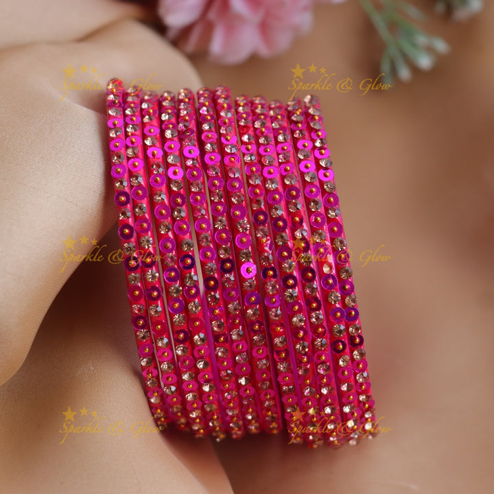 Stunning glitter and Stone Work Glass Bangles Set