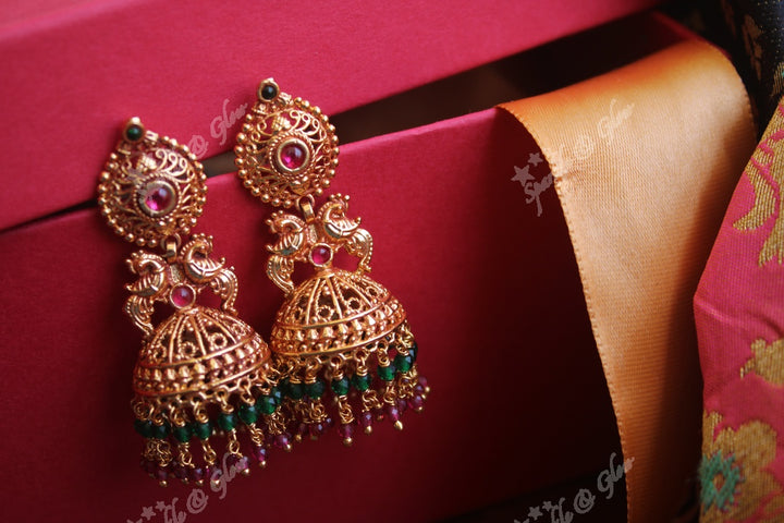 Micro gold plated peacock jhumukas