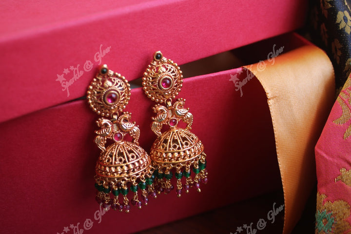 Micro gold plated peacock jhumukas