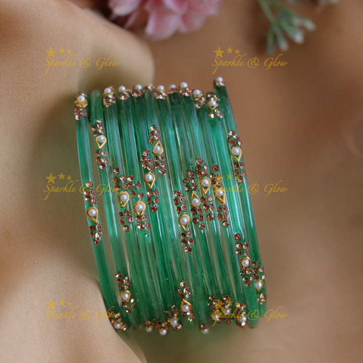 Stunning Glass Bangles with Pearl and Stone Detailing