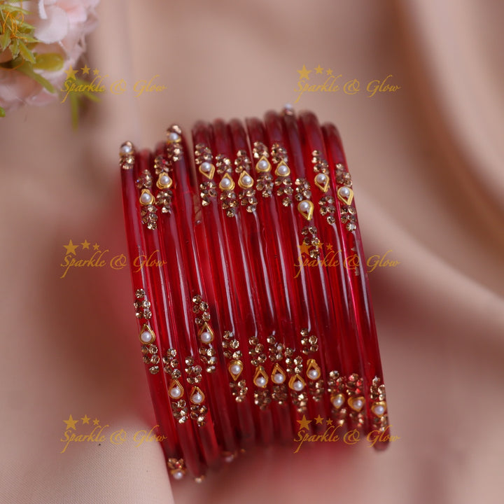 Stunning Glass Bangles with Pearl and Stone Detailing