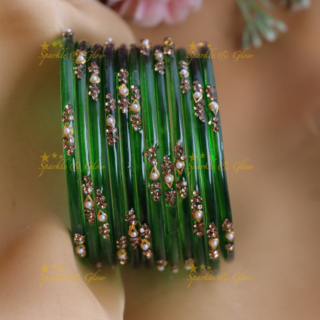 Stunning Glass Bangles with Pearl and Stone Detailing