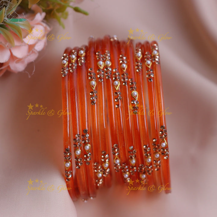 Stunning Glass Bangles with Pearl and Stone Detailing