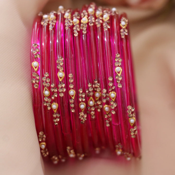Elegant Glass Bangles with Pearl & Stone Accents