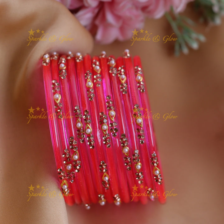 Stunning Glass Bangles with Pearl and Stone Detailing