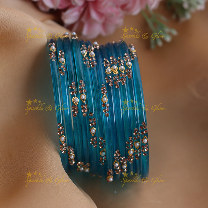 Stunning Glass Bangles with Pearl and Stone Detailing