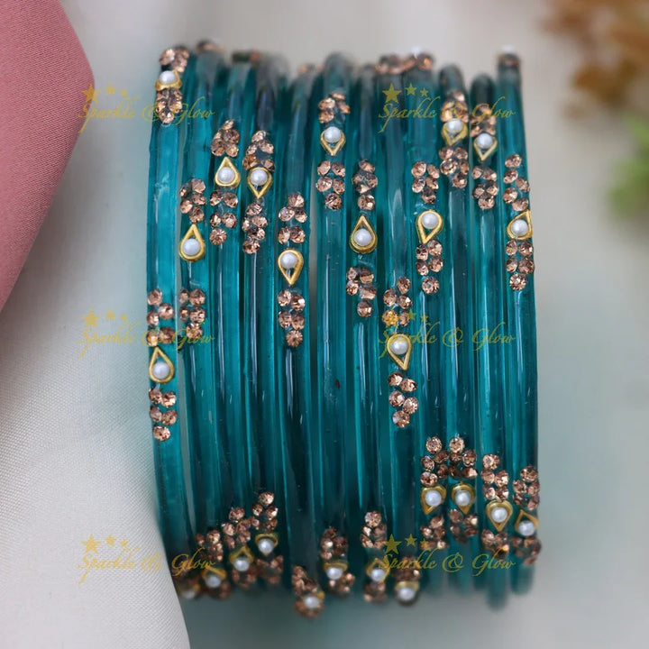 Elegant Glass Bangles with Pearl & Stone Accents