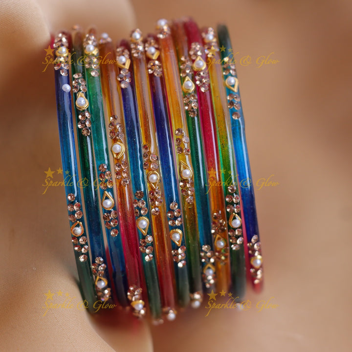 Stunning Glass Bangles with Pearl and Stone Detailing