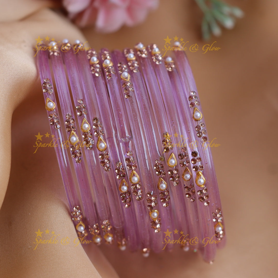 Stunning Glass Bangles with Pearl and Stone Detailing