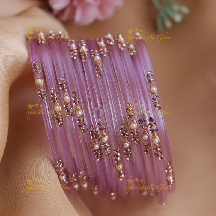 Stunning Glass Bangles with Pearl and Stone Detailing
