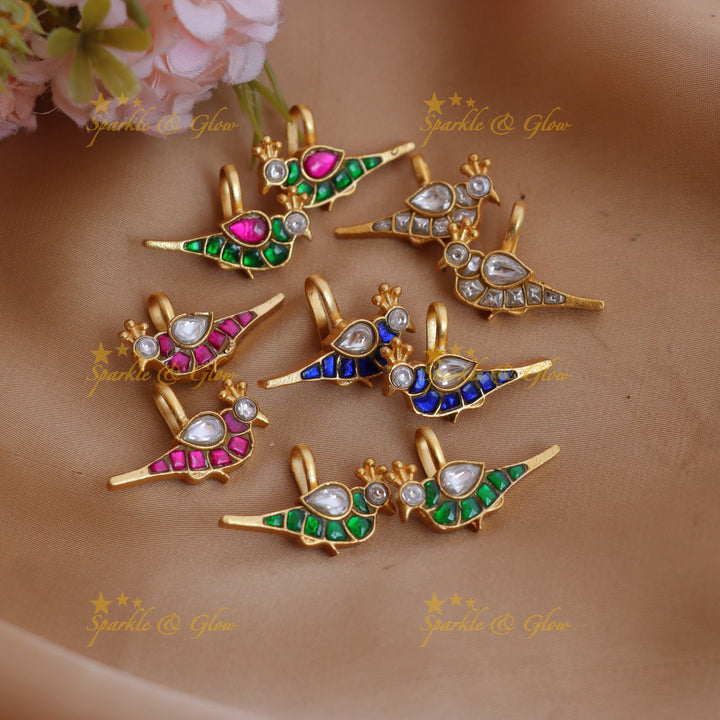 Elegant Jadau Kundan Pigeon Design Colorful Bugadi earrings