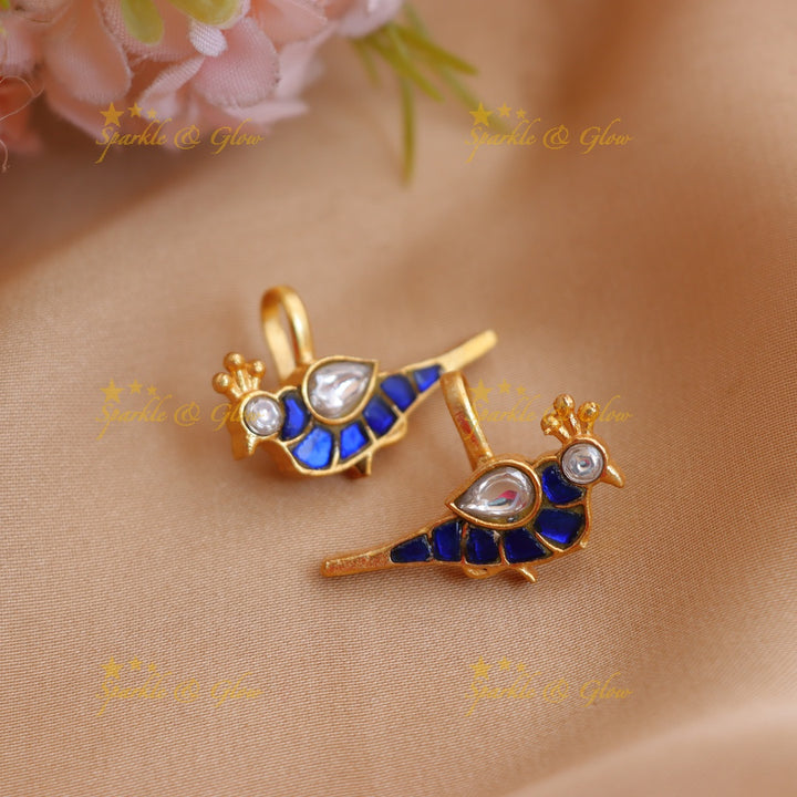 Elegant Jadau Kundan Pigeon Design Colorful Bugadi earrings