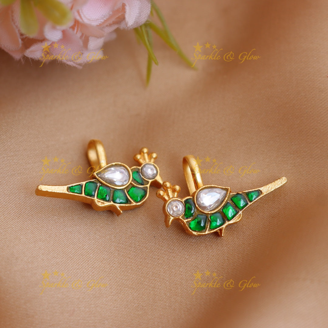 Elegant Jadau Kundan Pigeon Design Colorful Bugadi earrings