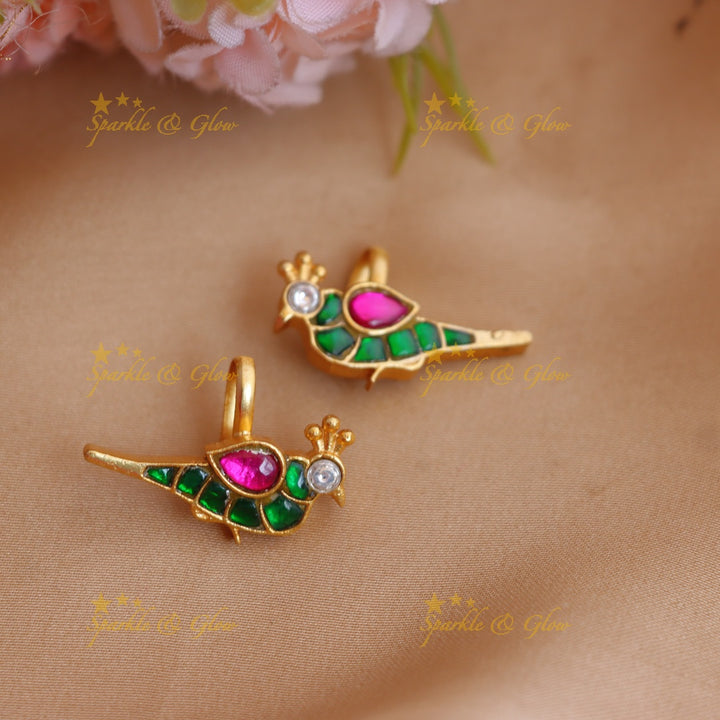 Elegant Jadau Kundan Pigeon Design Colorful Bugadi earrings