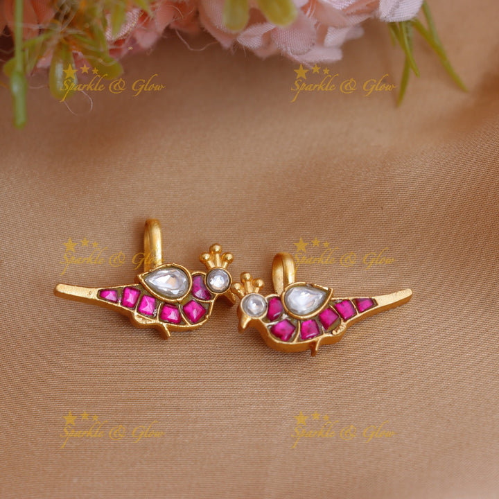 Elegant Jadau Kundan Pigeon Design Colorful Bugadi earrings