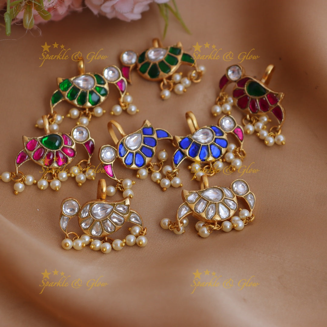 Elegant Parrot design Jadau Kundan Bugadi with Pearl Drops