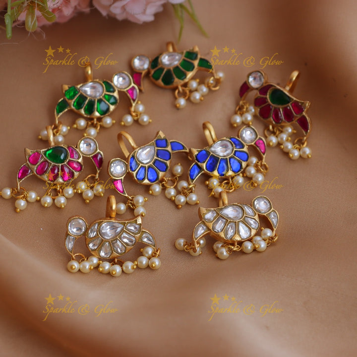 Elegant Parrot design Jadau Kundan Bugadi with Pearl Drops