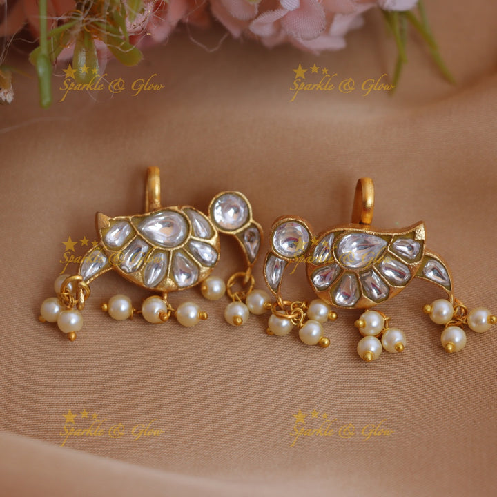 Elegant Parrot design Jadau Kundan Bugadi with Pearl Drops