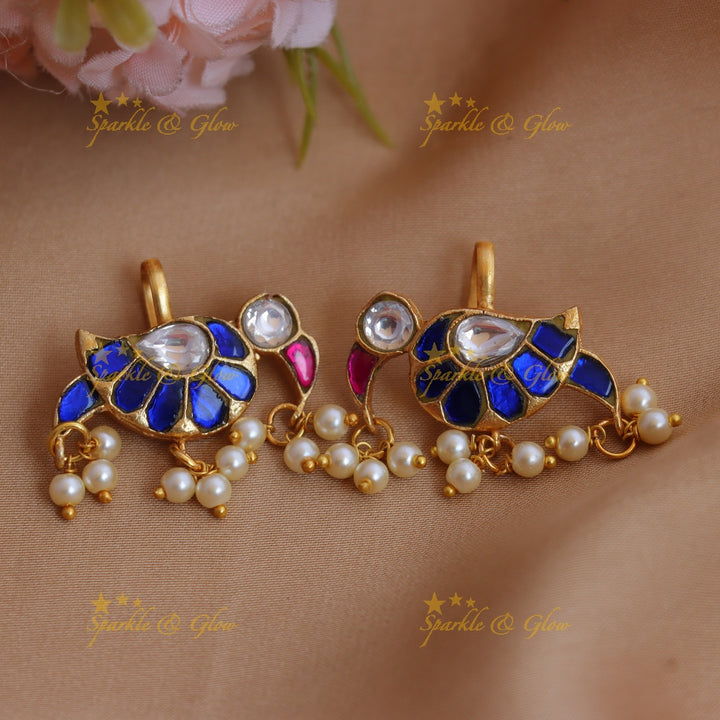 Elegant Parrot design Jadau Kundan Bugadi with Pearl Drops