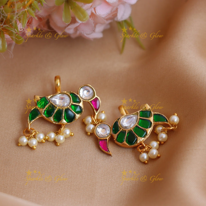 Elegant Parrot design Jadau Kundan Bugadi with Pearl Drops