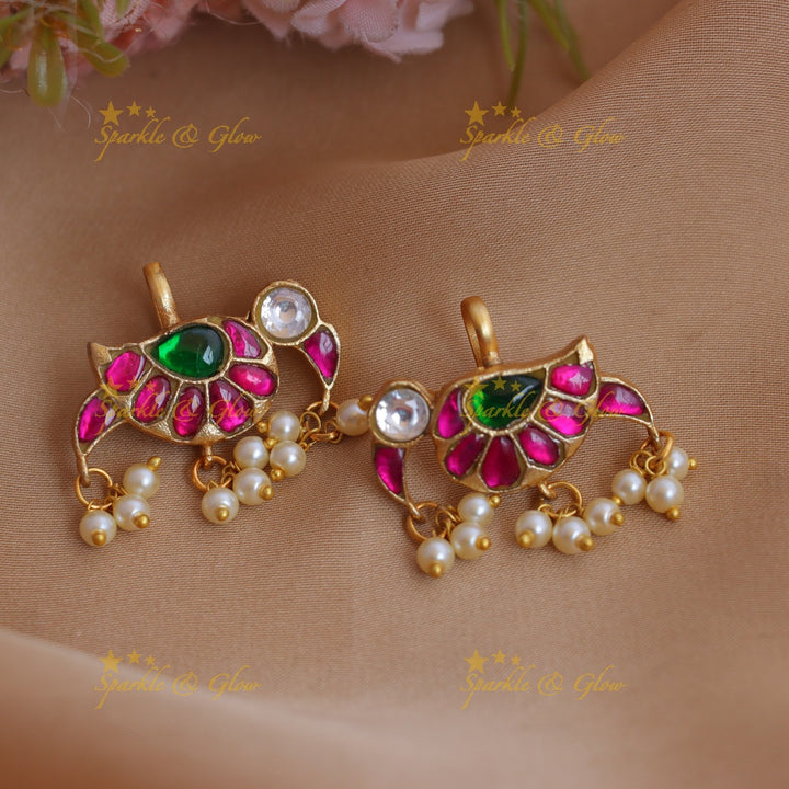 Elegant Parrot design Jadau Kundan Bugadi with Pearl Drops