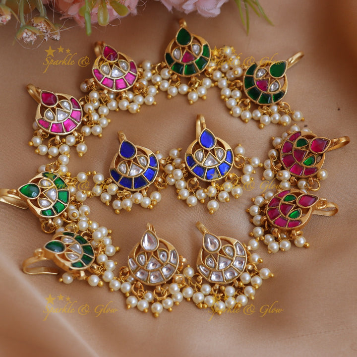 Traditional Half Moon design Jadau Kundan Bugadi with Pearl Drops