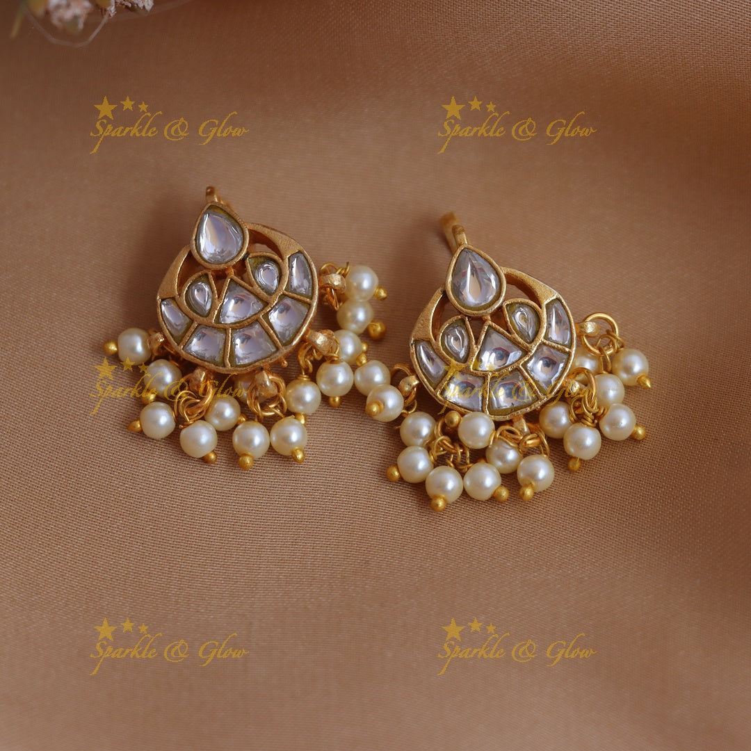 Traditional Half Moon design Jadau Kundan Bugadi with Pearl Drops